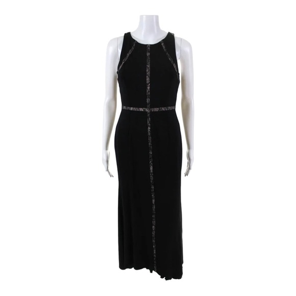 ADRIANNA PAPELL Black Lace Inset Sleeveless Bodycon Maxi Gown Size 4 Formal - Picture 5 of 10